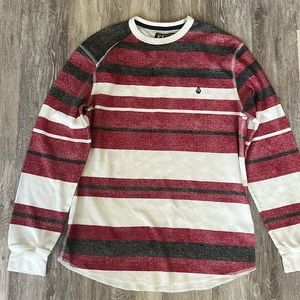 Volcom Red and Gray Striped Long Sleeve Tee